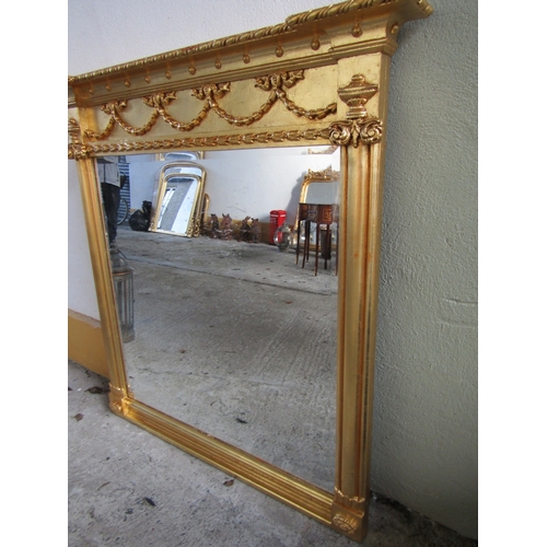 1709 - Gilded Overmantle Mirror Adam Swag Upper Decoration Carved Corinthian Column Side Decoration Approxi... 