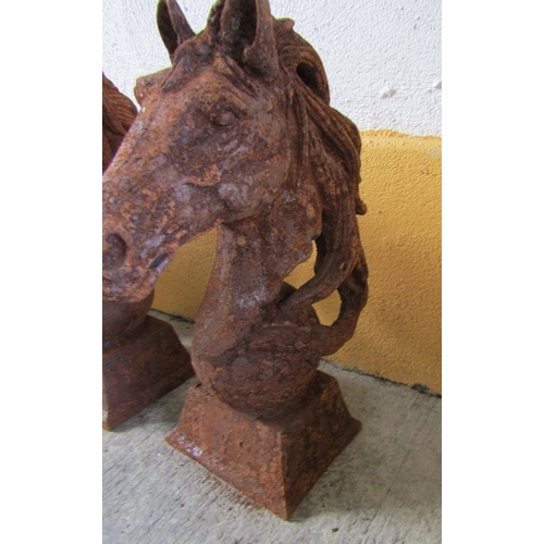 1711 - Pair of Equine Motif Garden Figures or Gate Post Mounts Each Approximately 20 Inches High