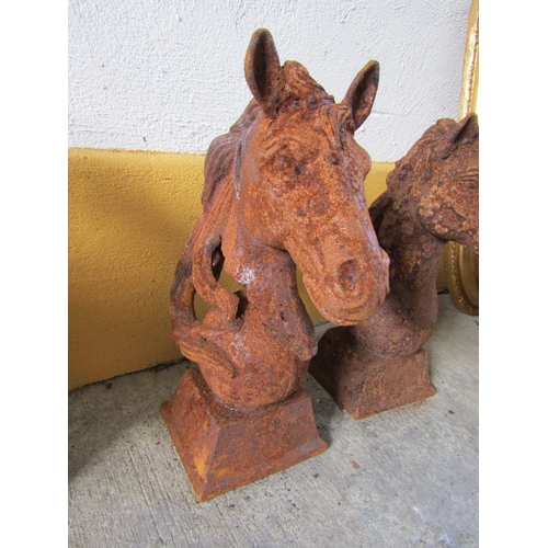 1711 - Pair of Equine Motif Garden Figures or Gate Post Mounts Each Approximately 20 Inches High