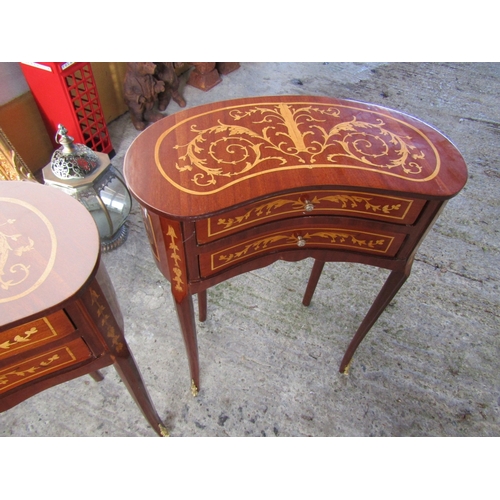 1715 - Pair of Kidney Form Side Lockers Ormolu Mounted Three Drawers Each Approximately 11 Inches Diameter