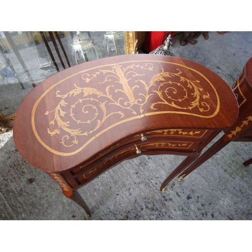 1715 - Pair of Kidney Form Side Lockers Ormolu Mounted Three Drawers Each Approximately 11 Inches Diameter