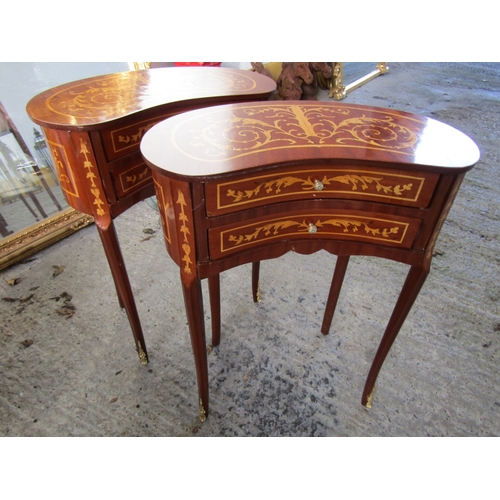 1715 - Pair of Kidney Form Side Lockers Ormolu Mounted Three Drawers Each Approximately 11 Inches Diameter