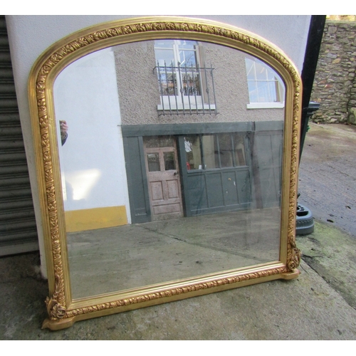 1719 - Archtop Gilded Overmantle mirror with Carved Edge Decoration Approximately 56 Inches Wide x 60 Inche... 