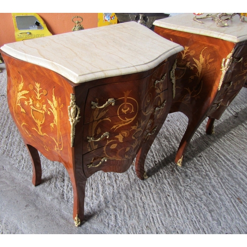 1948 - Pair of Marble Top Shaped Form Chests Kingswood with Marquetry Decoration Twin Drawers to Each Cabri... 