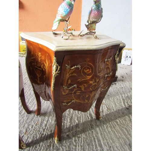 1948 - Pair of Marble Top Shaped Form Chests Kingswood with Marquetry Decoration Twin Drawers to Each Cabri... 