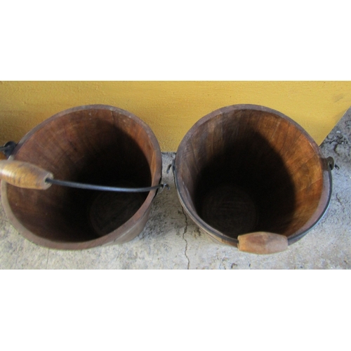 1950 - Pair of Bollinger Hardwood Grape Harvest Buckets swing Carry Handles Each Approximately 24 Inches Hi... 