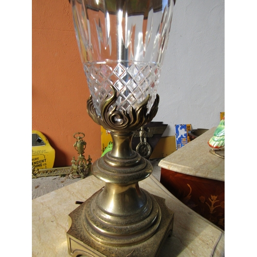 1952 - Tall Form Table Lamp with Cut Crystal Inset Cast Brass Approximately 32 Inches High