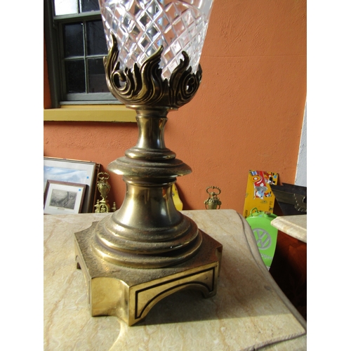 1952 - Tall Form Table Lamp with Cut Crystal Inset Cast Brass Approximately 32 Inches High