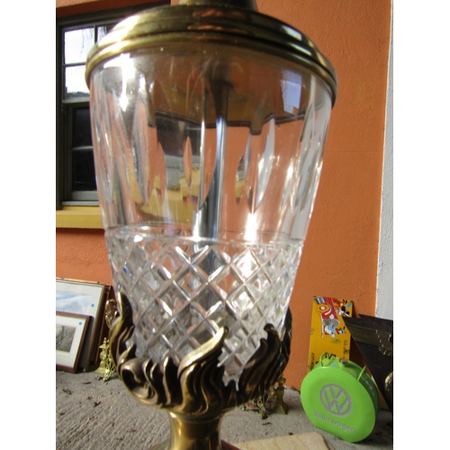 1952 - Tall Form Table Lamp with Cut Crystal Inset Cast Brass Approximately 32 Inches High