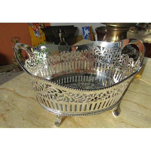 1954 - Silver Plated Bread Roll Table Basket Shaped Supports Approximately 8 Inches Wide