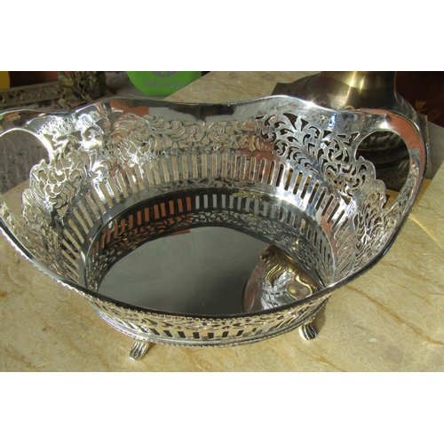 1954 - Silver Plated Bread Roll Table Basket Shaped Supports Approximately 8 Inches Wide