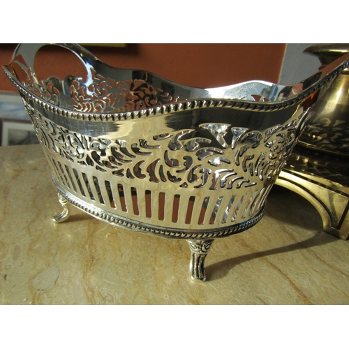 1954 - Silver Plated Bread Roll Table Basket Shaped Supports Approximately 8 Inches Wide