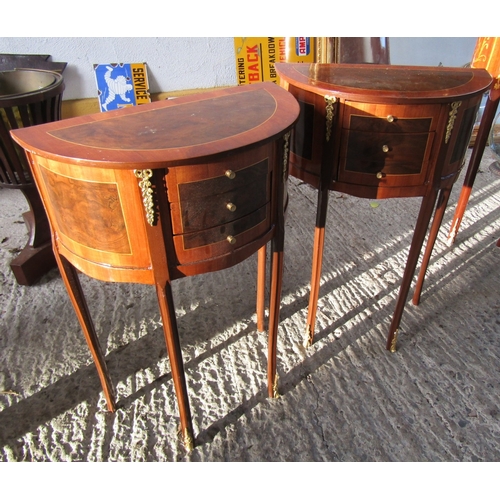 1955 - Pair of Demi-Lune Side Lockers Ormolu Mounted Three Drawers to Each Approximately 18 Inches Wide