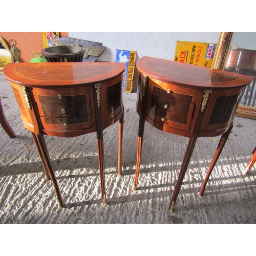 1955 - Pair of Demi-Lune Side Lockers Ormolu Mounted Three Drawers to Each Approximately 18 Inches Wide