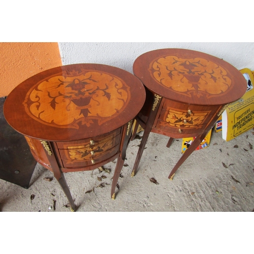 1967 - Pair of Oval Form Kingwood Side Lockers Ormolu Mounted Three Drawers to Each Approximately 14 Inches... 