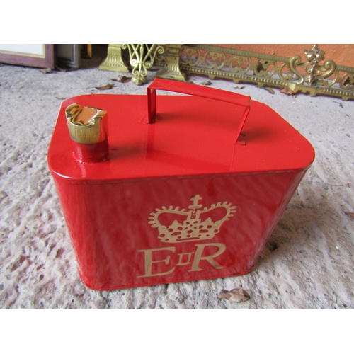 1970 - English Enamel on Tin Jerry Can with Original Cast Brass Screw Cover Approximately 10 Inches Wide x ... 