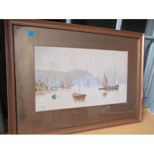 1973 - Edwardian watercolour Harbour Scene Approximately 12 Inches High x 20 Inches Wide Gilt Framed