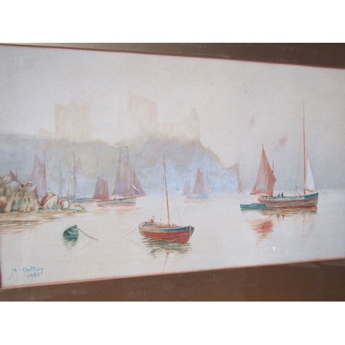 1973 - Edwardian watercolour Harbour Scene Approximately 12 Inches High x 20 Inches Wide Gilt Framed