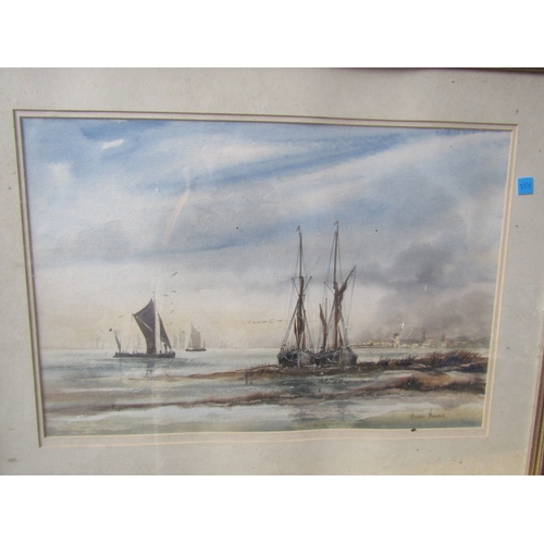 1974 - Watercolour Coastal Scene and Engraving River Scene Town Beyond Largest Approximately 16 Inches High... 