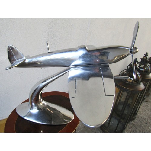 1570 - Chrome Plated Table Top Aeroplane Model on Integral Stand Approximately 16 Inches High x 22 Inches W... 