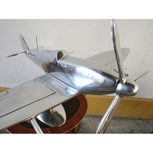 1570 - Chrome Plated Table Top Aeroplane Model on Integral Stand Approximately 16 Inches High x 22 Inches W... 