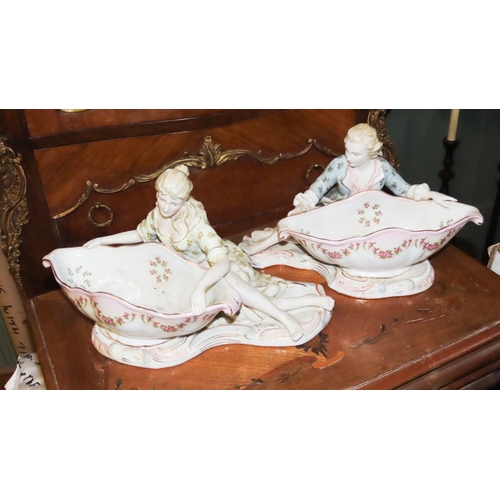 1051 - Pair of Dresden Table Dishes Figural Decoration Each Approximately 12 Inches Wide