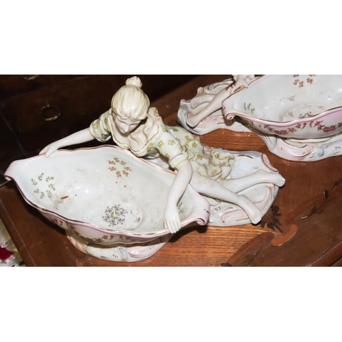 1051 - Pair of Dresden Table Dishes Figural Decoration Each Approximately 12 Inches Wide