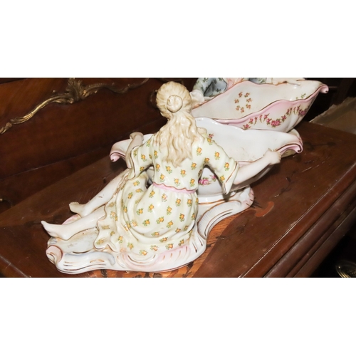 1051 - Pair of Dresden Table Dishes Figural Decoration Each Approximately 12 Inches Wide