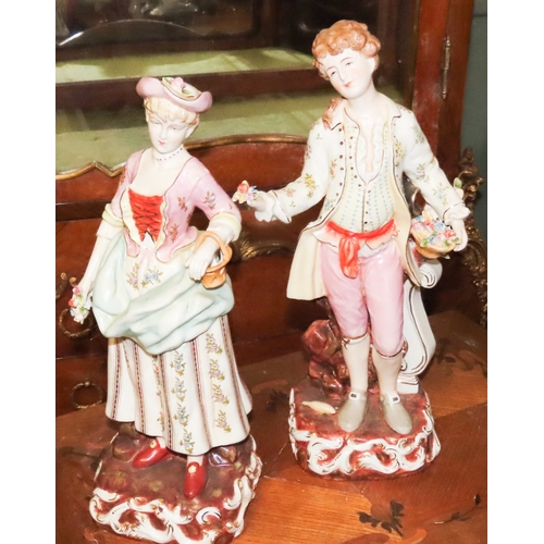 1054 - Two Continental Porcelain Figures Lady and Gentleman Tallest Approximately 14 Inches High