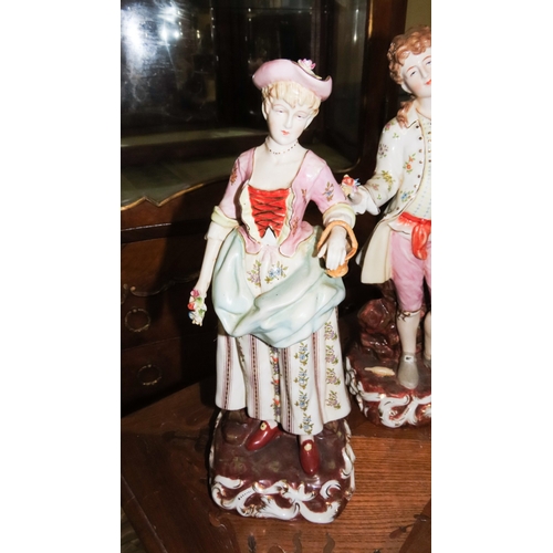 1054 - Two Continental Porcelain Figures Lady and Gentleman Tallest Approximately 14 Inches High