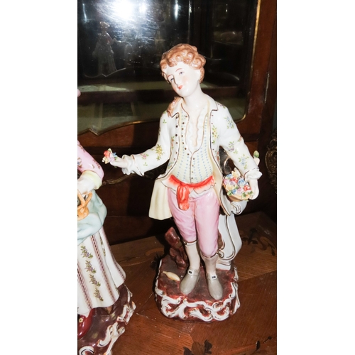 1054 - Two Continental Porcelain Figures Lady and Gentleman Tallest Approximately 14 Inches High