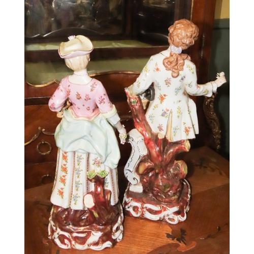 1054 - Two Continental Porcelain Figures Lady and Gentleman Tallest Approximately 14 Inches High