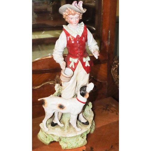 1057 - Continental Porcelain Figure of Gentleman with Hound Approximately 14 Inches High