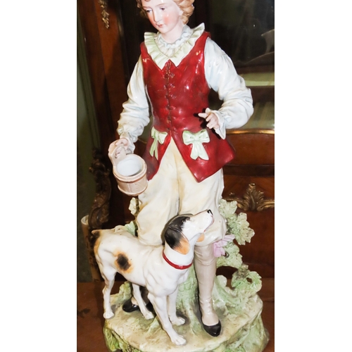 1057 - Continental Porcelain Figure of Gentleman with Hound Approximately 14 Inches High