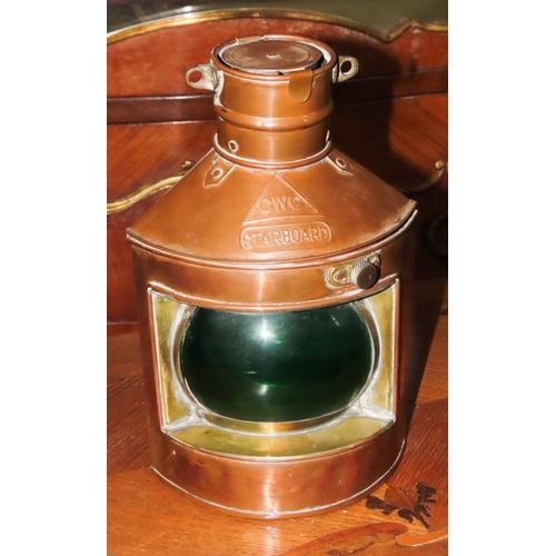 1058 - Ships Copper Lantern Starboard Approximately 9 Inches High