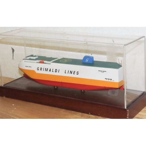 1061 - Vintage Grimaldi Lines Ship Model Contained Within Glazed Case Approximately 20 Inches Wide