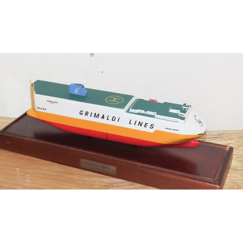 1061 - Vintage Grimaldi Lines Ship Model Contained Within Glazed Case Approximately 20 Inches Wide