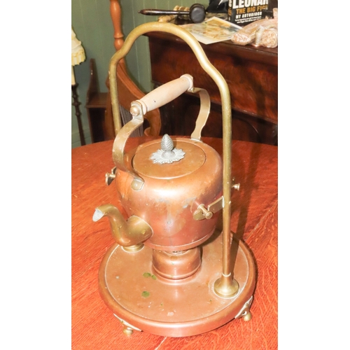 1068 - Copper Kettle on Samovar Base Complete with Cover and Integral Handle Approximately 14 Inches High