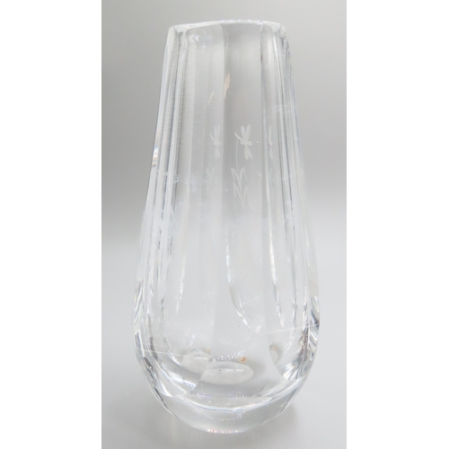 1239 - Engraved Crystal Tapered Form Vase with Butterfly and Dragonfly Motif Decoration Throughout Approxim... 