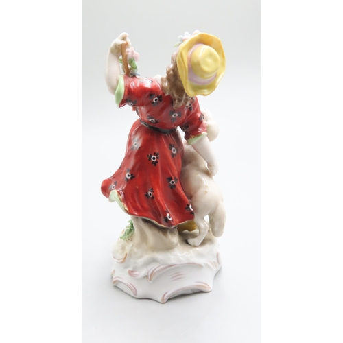 1241 - Pair of Continental Porcelain Figures Attractively Detailed Children with Lamb and Dog Each Approxim... 