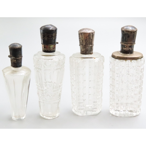 1249 - Four Silver Top Scent Bottles Largest Approximately 9cm High