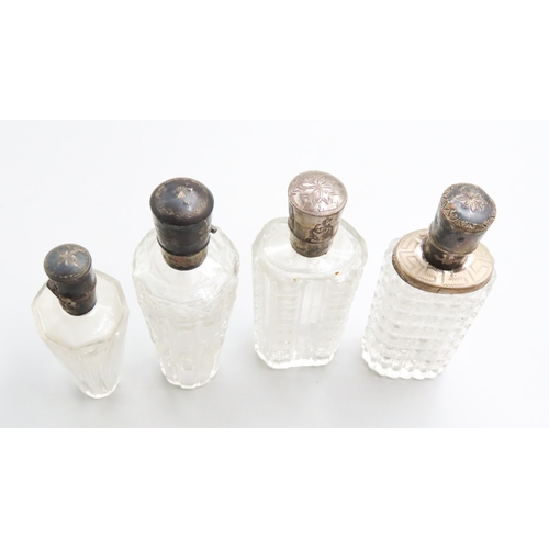 1249 - Four Silver Top Scent Bottles Largest Approximately 9cm High