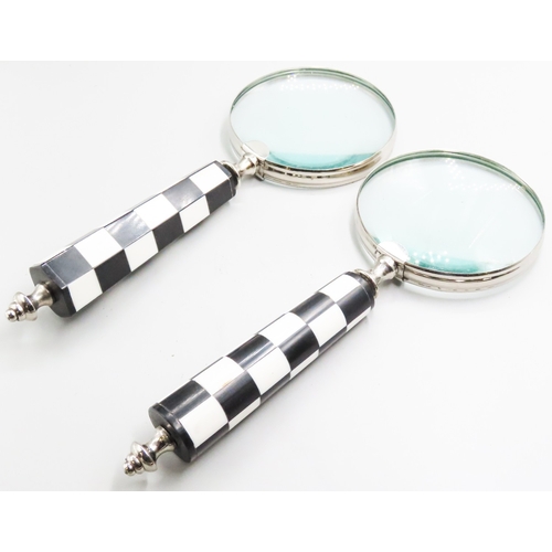 1250 - Pair of Mother of Pearl and Ebony Handled Chrome Plated Magnifying Glasses Each Approximately 8 Inch... 