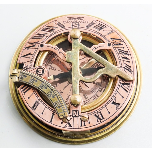 1251 - Brass, Copper and Bronze Mounted Compass with Sundial Clock