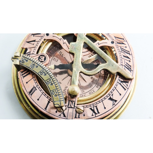 1251 - Brass, Copper and Bronze Mounted Compass with Sundial Clock