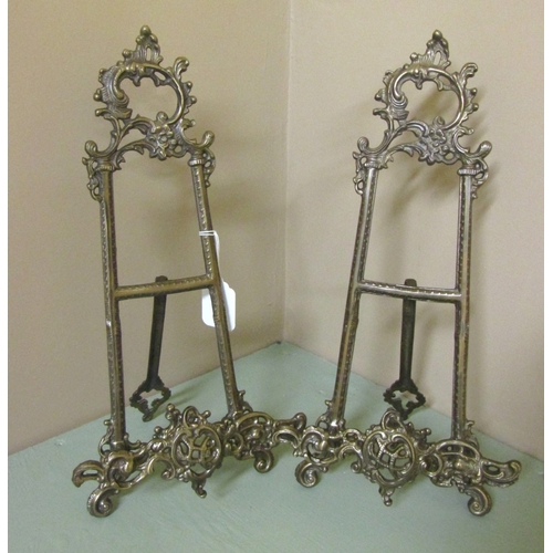 1253 - Pair of Cast Brass Rocco Form Table Easels Each Approximately 14 Inches High