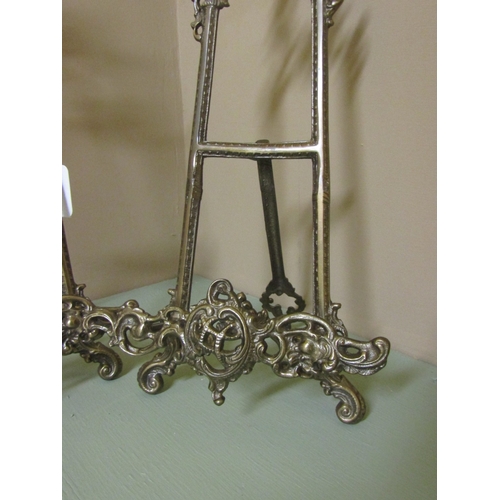 1253 - Pair of Cast Brass Rocco Form Table Easels Each Approximately 14 Inches High