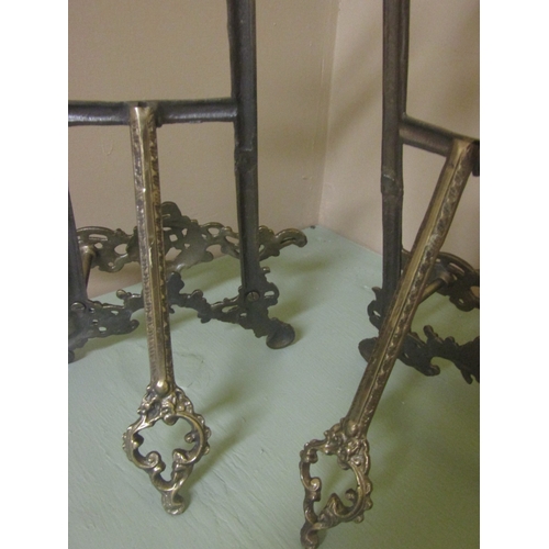 1253 - Pair of Cast Brass Rocco Form Table Easels Each Approximately 14 Inches High