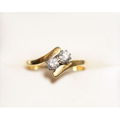 14 - Diamond Twin Stone Set Wrap Around Form Ring Mounted in 18 Carat Yellow Gold Ring Size N and a Half