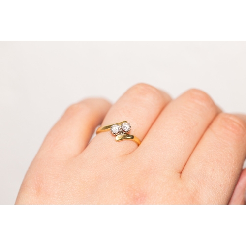 14 - Diamond Twin Stone Set Wrap Around Form Ring Mounted in 18 Carat Yellow Gold Ring Size N and a Half